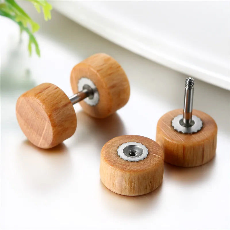 Boniskiss Men Earrings Stud 8/10mm/12mm Wood Dumbbell Barbell Earrings Double Sided Women Earring Body Piercing Boucle D'oreille