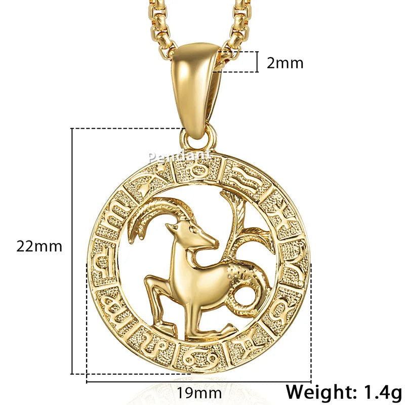 Men's Women's 12 Horoscope Zodiac Sign Gold Color Pendant Necklace Aries Leo Wholesale 12 Constellations Jewelry GPM24
