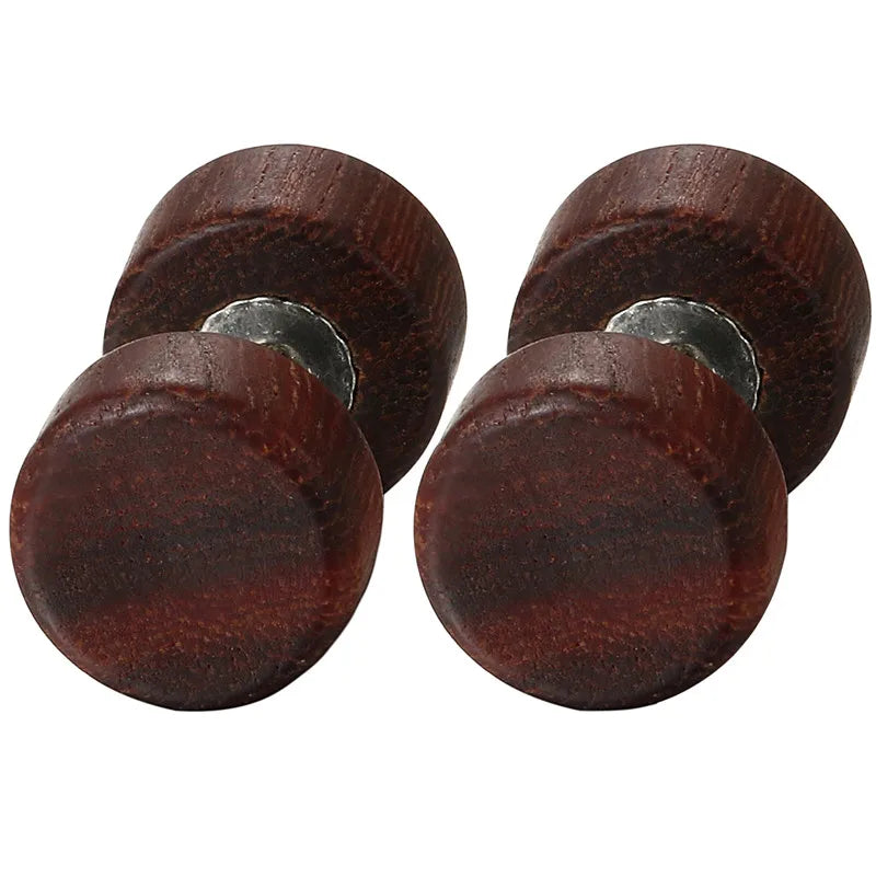 Boniskiss Men Earrings Stud 8/10mm/12mm Wood Dumbbell Barbell Earrings Double Sided Women Earring Body Piercing Boucle D'oreille