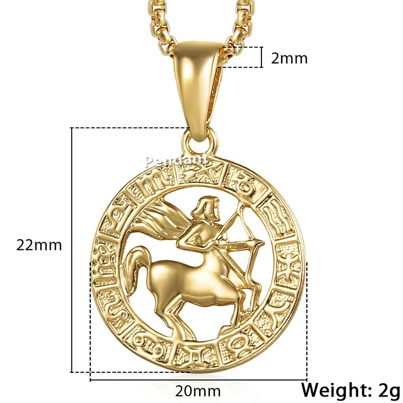 Men's Women's 12 Horoscope Zodiac Sign Gold Color Pendant Necklace Aries Leo Wholesale 12 Constellations Jewelry GPM24