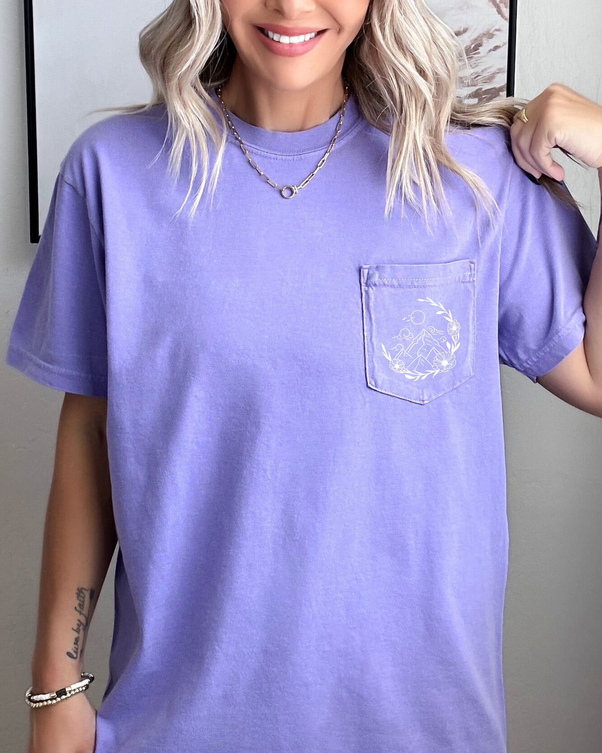 Half Moon Wildflowers Nature Mountain Comfort Colors Pocket T Shirt