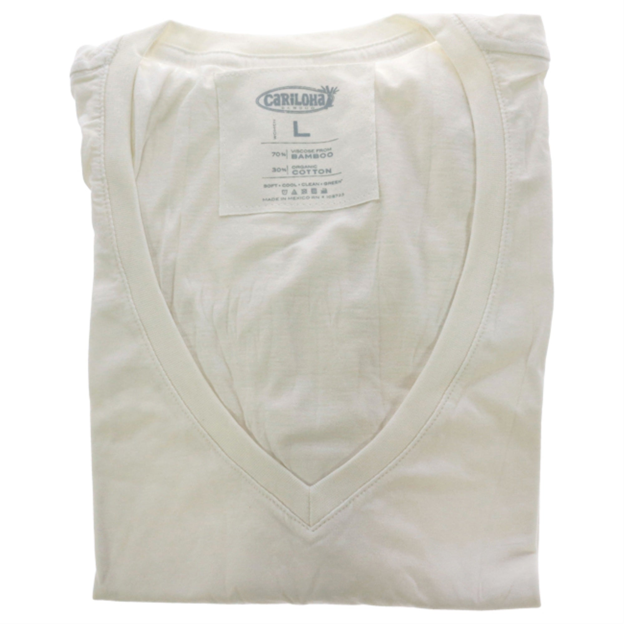 Bamboo V-Neck Tee - White by Cariloha for Women - 1 Pc T-Shirt (L)