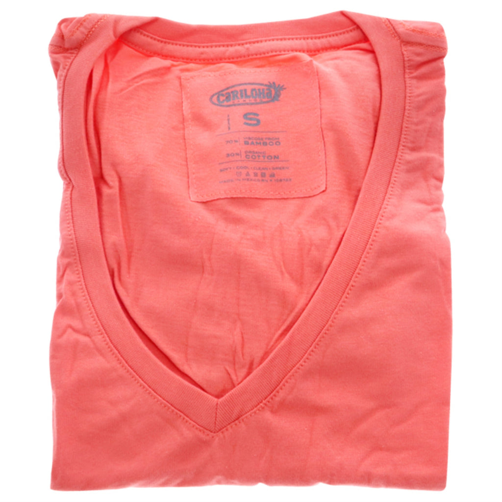 Bamboo V-Neck Tee - Sunkissed Coral by Cariloha for Women - 1 Pc T-Shirt (S)