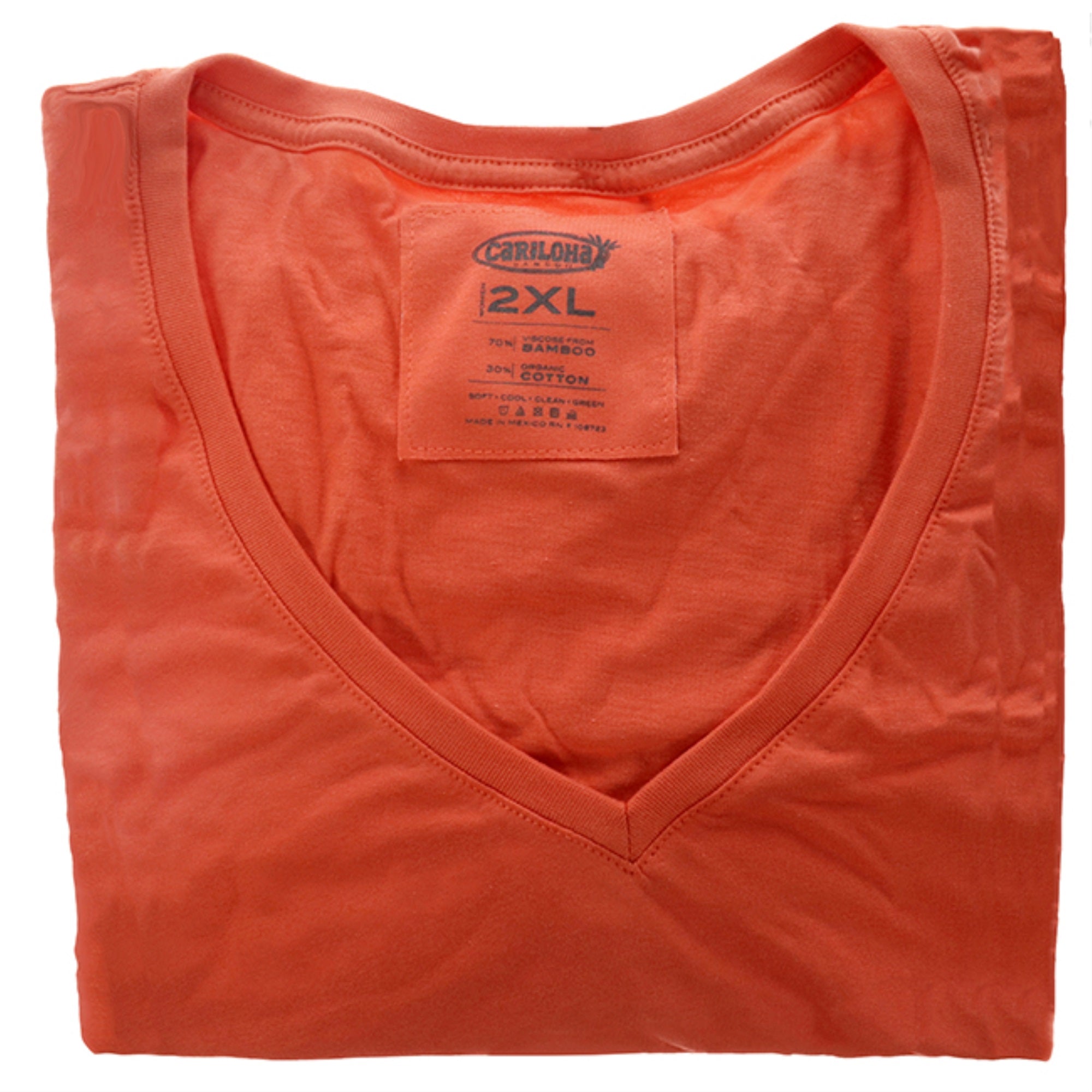 Bamboo V-Neck Tee - Sunkissed Coral by Cariloha for Women - 1 Pc T-Shirt (2XL)