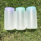 16oz Blank Sublimation Glass Can Jar with plastic Colored lid Tumbler (Clear or Frosted)