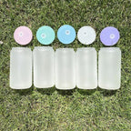 16oz Blank Sublimation Glass Can Jar with plastic Colored lid Tumbler (Clear or Frosted)