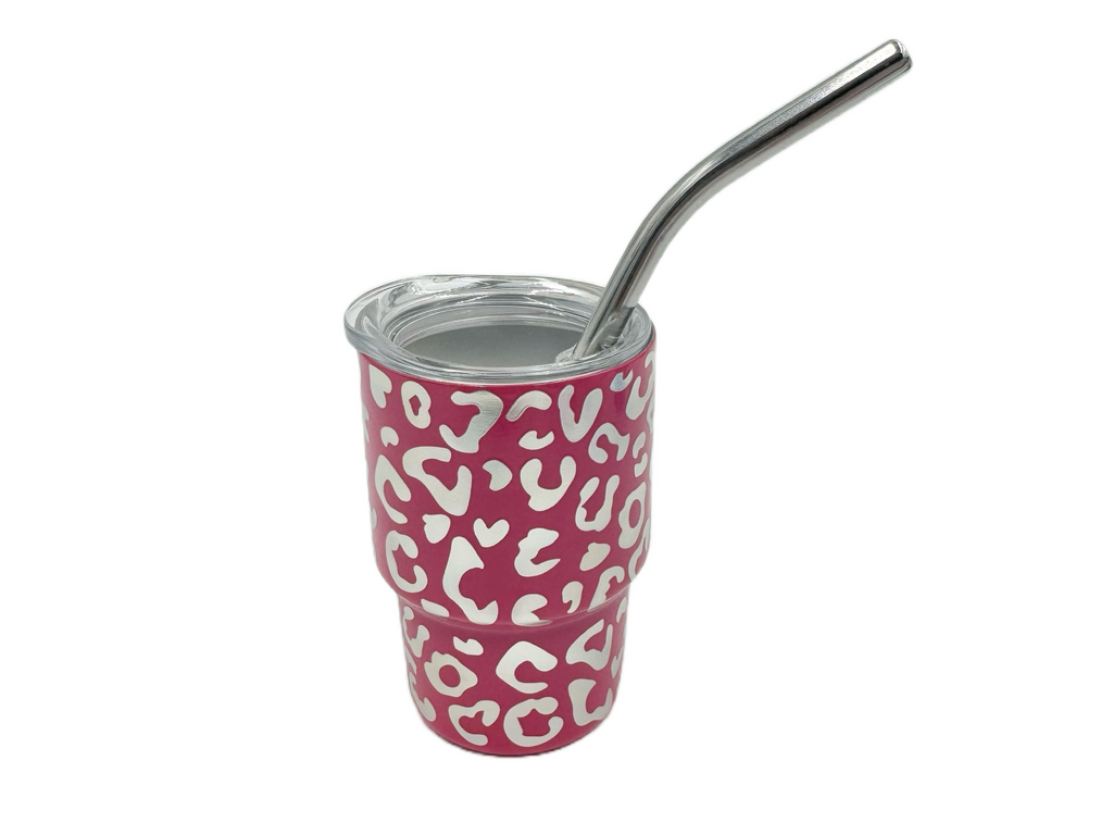 3oz Holographic laser etched cheetah Leopard shot glass Tumbler double insulated with stainless straw