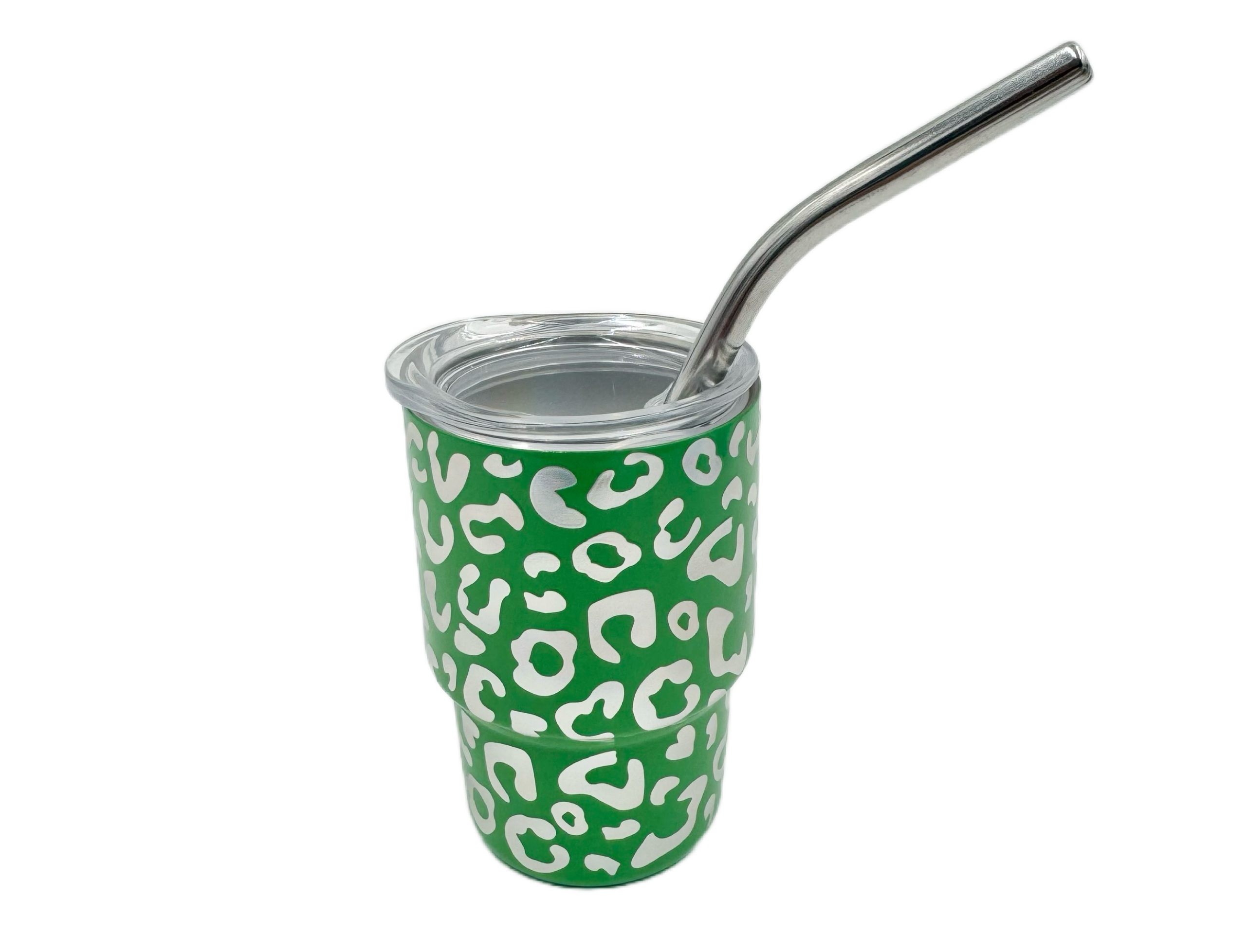 3oz Holographic laser etched cheetah Leopard shot glass Tumbler double insulated with stainless straw