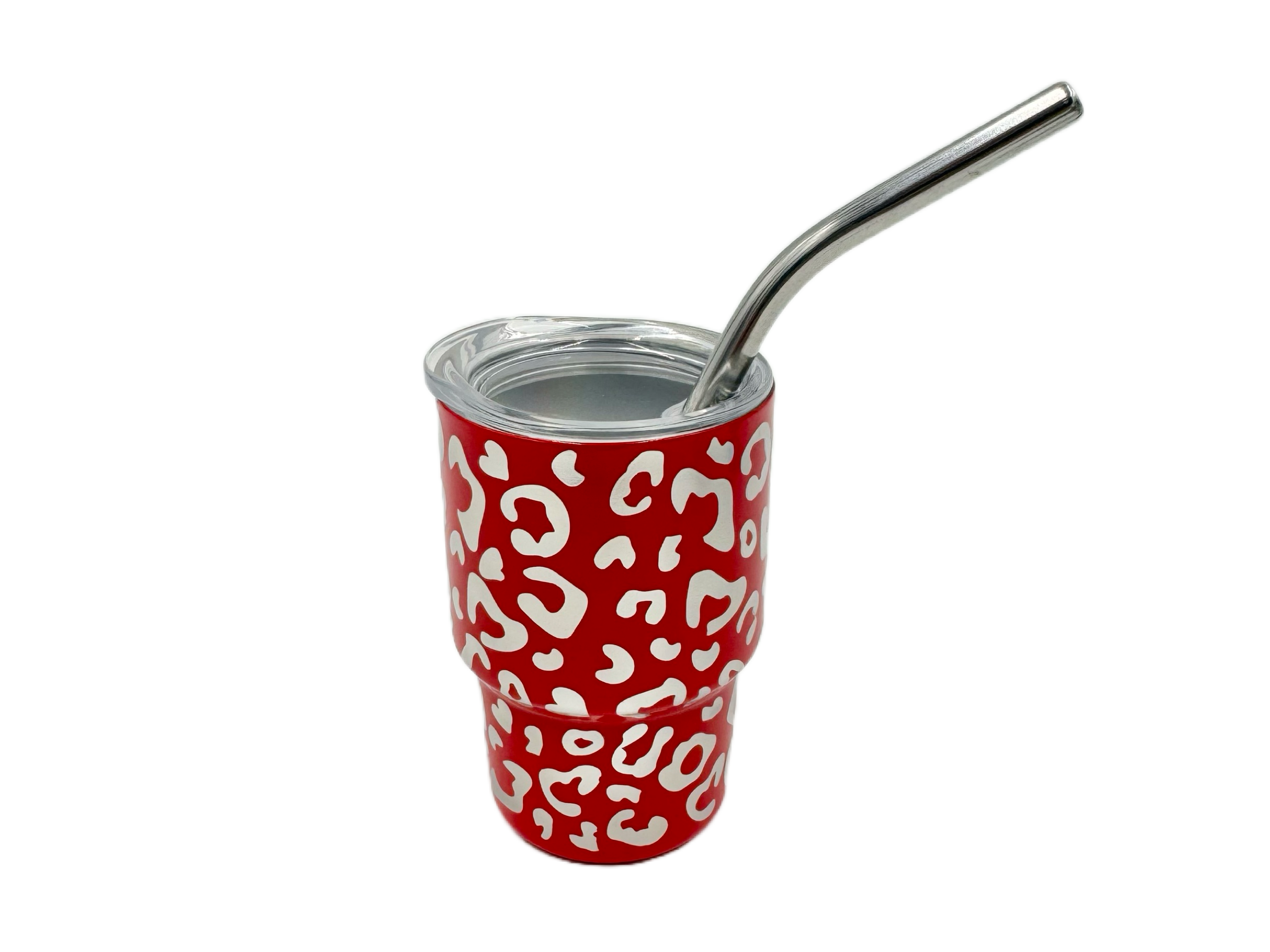 3oz Holographic laser etched cheetah Leopard shot glass Tumbler double insulated with stainless straw
