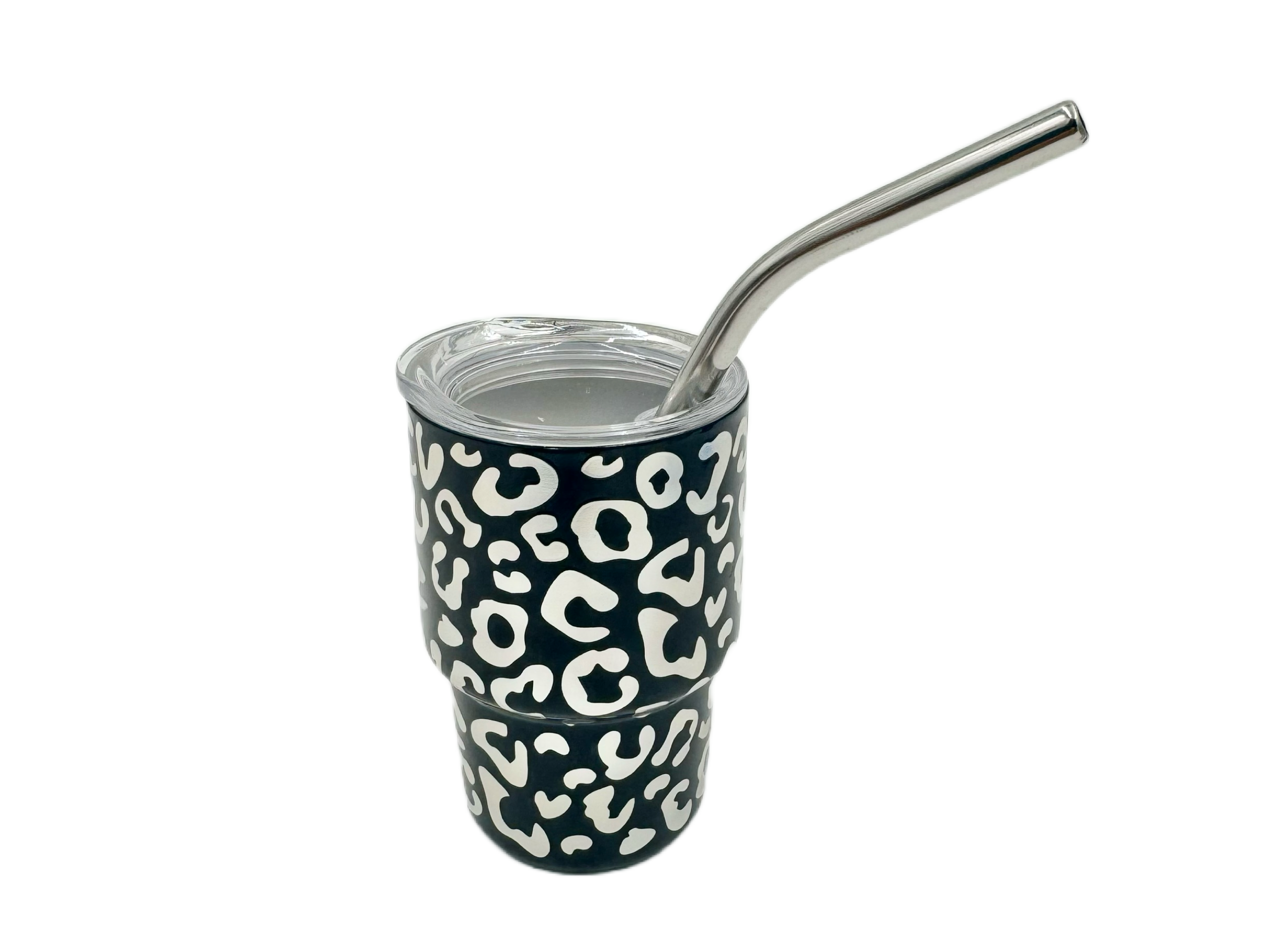3oz Holographic laser etched cheetah Leopard shot glass Tumbler double insulated with stainless straw