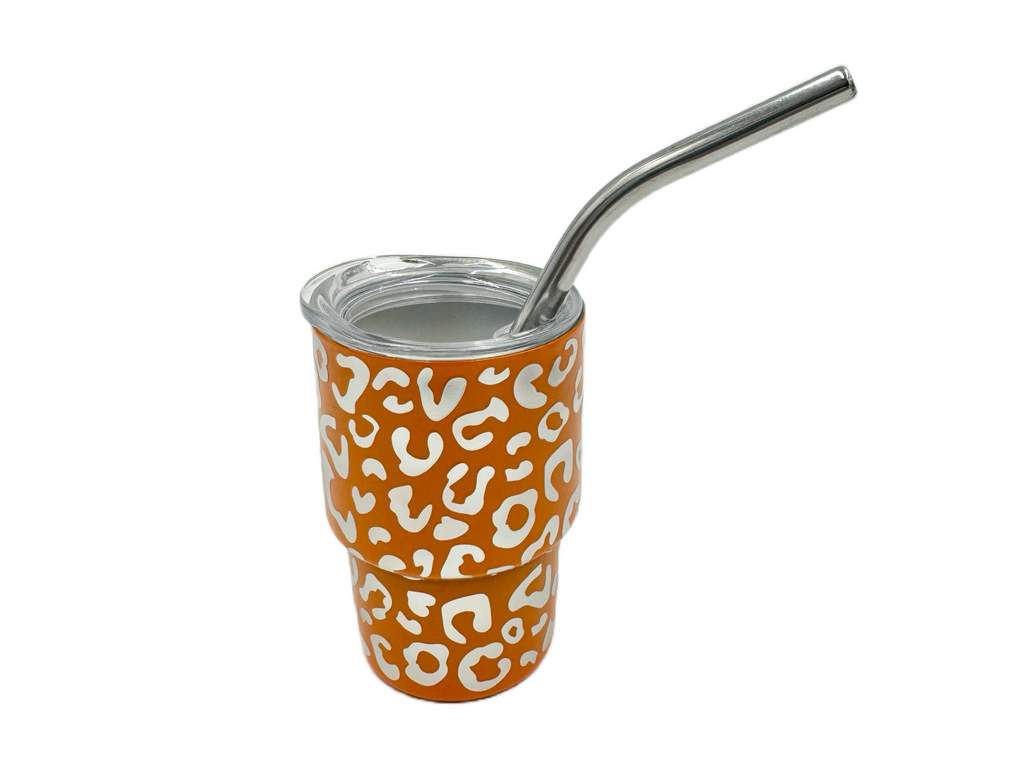 3oz Holographic laser etched cheetah Leopard shot glass Tumbler double insulated with stainless straw
