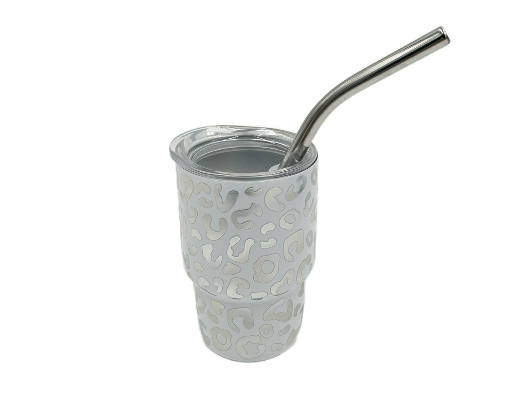 3oz Holographic laser etched cheetah Leopard shot glass Tumbler double insulated with stainless straw