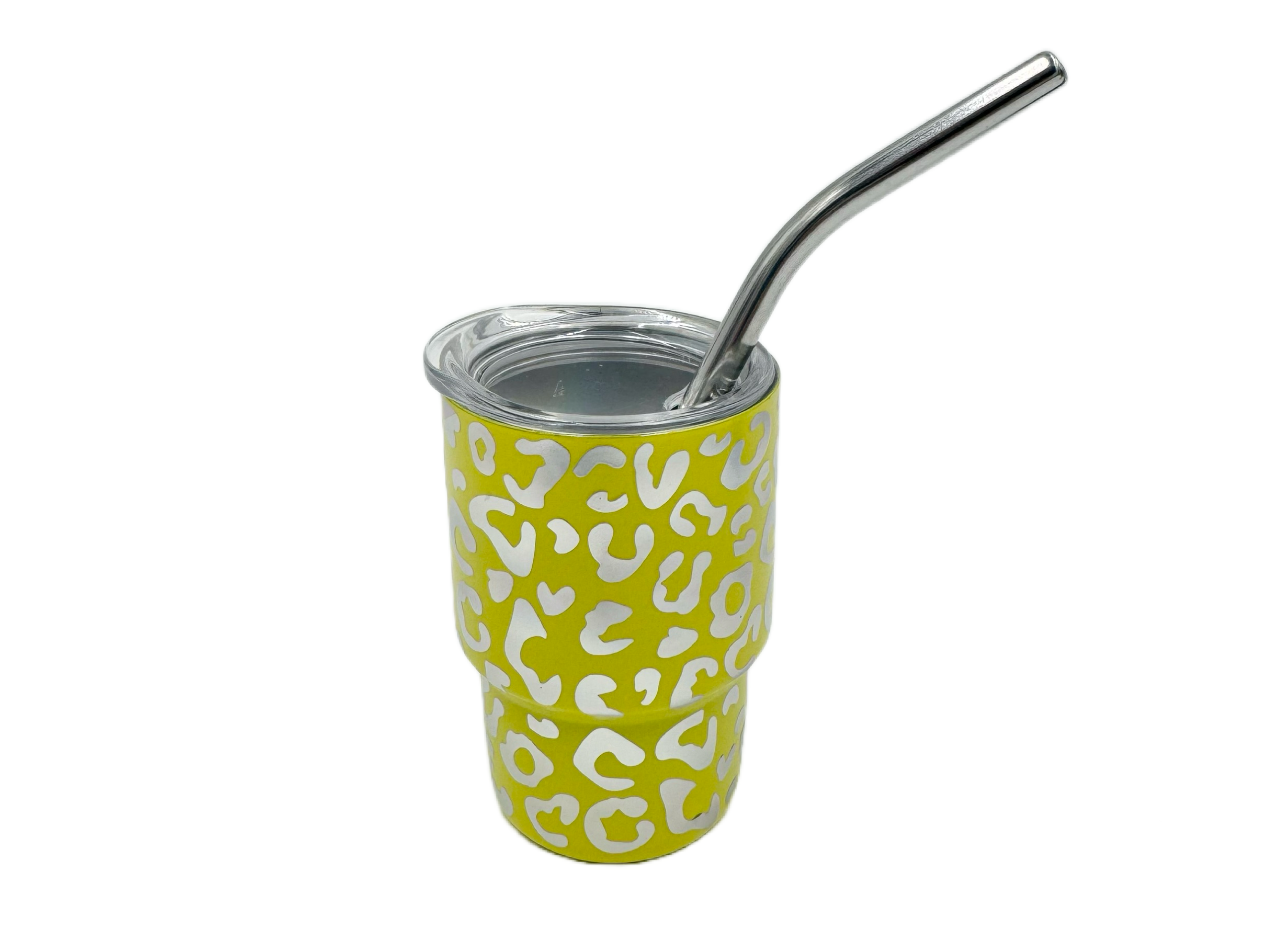 3oz Holographic laser etched cheetah Leopard shot glass Tumbler double insulated with stainless straw