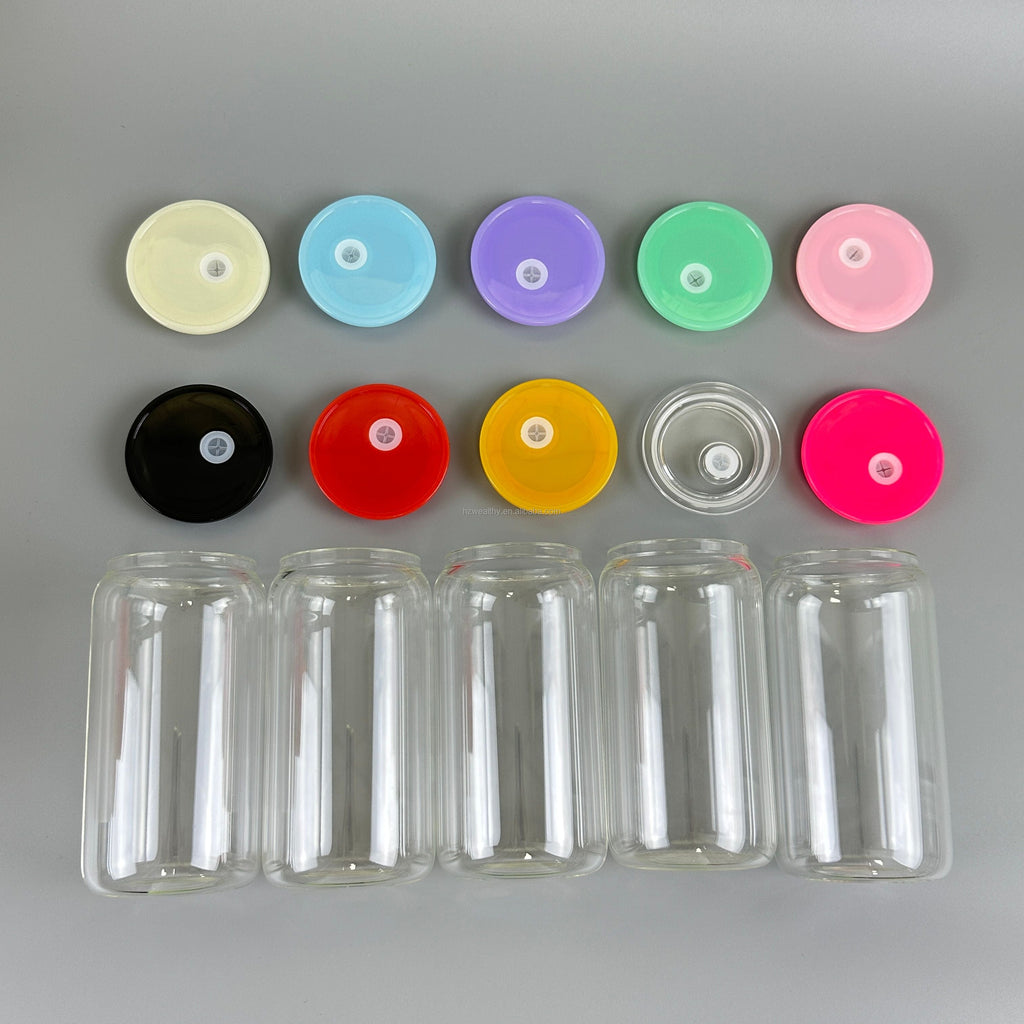 16oz Blank Glass Can Jar plastic Colored lid Tumbler (Lids Only)