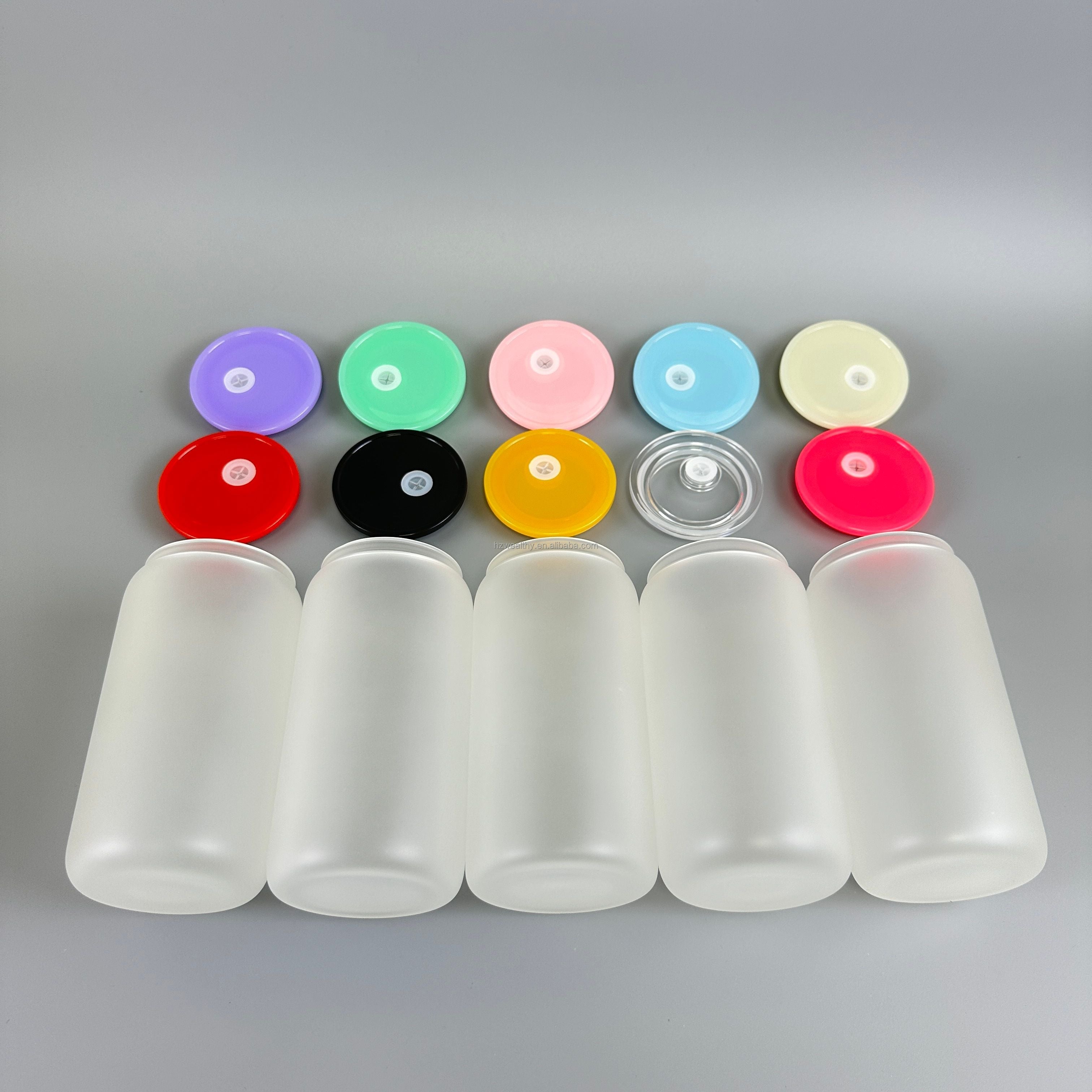 16oz Blank Glass Can Jar plastic Colored lid Tumbler (Lids Only)