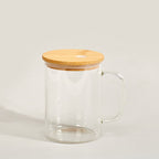 17oz Sublimation Glass Mug With Bamboo Lid and Straw (Clear or Frosted)