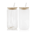 Bestie Friendship Best Friend 16oz Sublimation Printed Glass Can Tumbler With Straw & Bamboo Lid