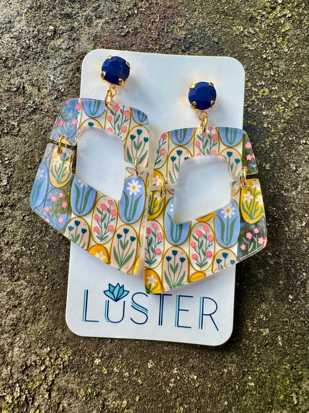 Floral Folk Art Trapezoid Earrings