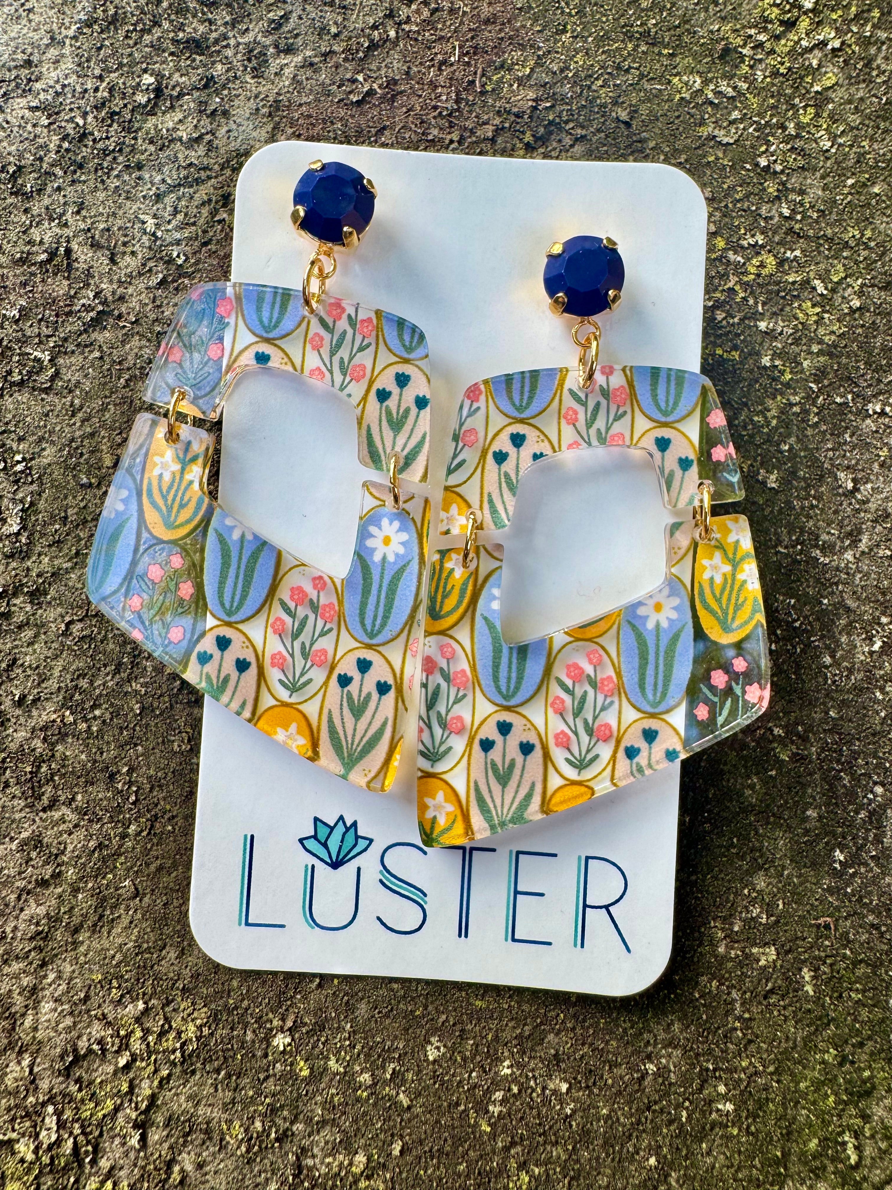 Floral Folk Art Trapezoid Earrings