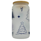 16oz Christmas Tree Xmas Glass Can Tumbler With Straw, rubber bottom & Bamboo Lid