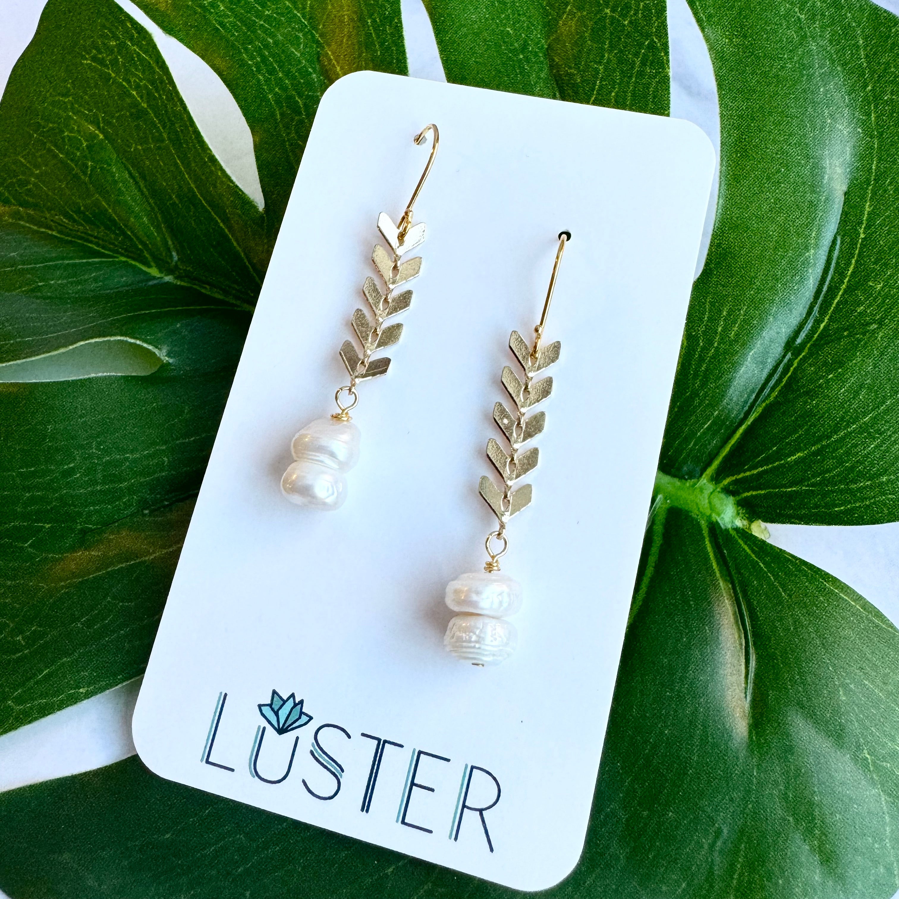 Brass + Pearl Arrow Drop Earrings