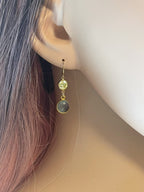 Aqua Hydro Quartz & Peridot Crystal Drop Earrings – 14k Gold Filled, Dainty 1.25”