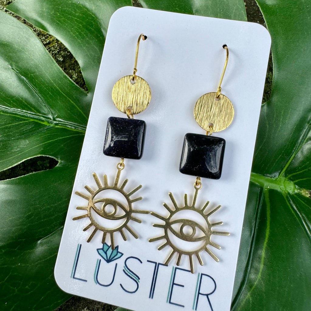Crescent Brass + Goldstone Drops