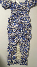 Mable Blue Floral Puff Sleeve Midi Dress Size M