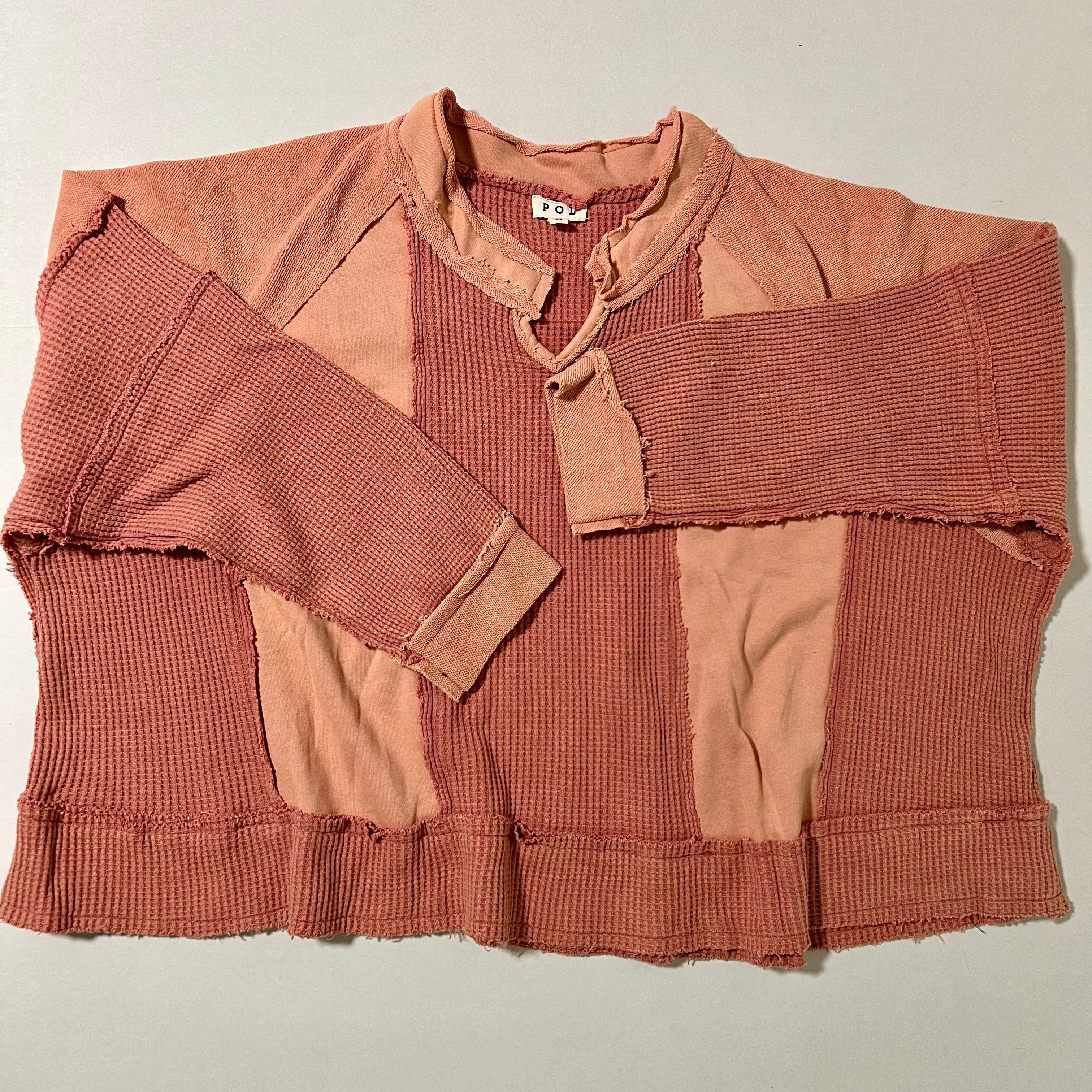 POL Women's Lisette Notched Neck Contrast Knit Top
