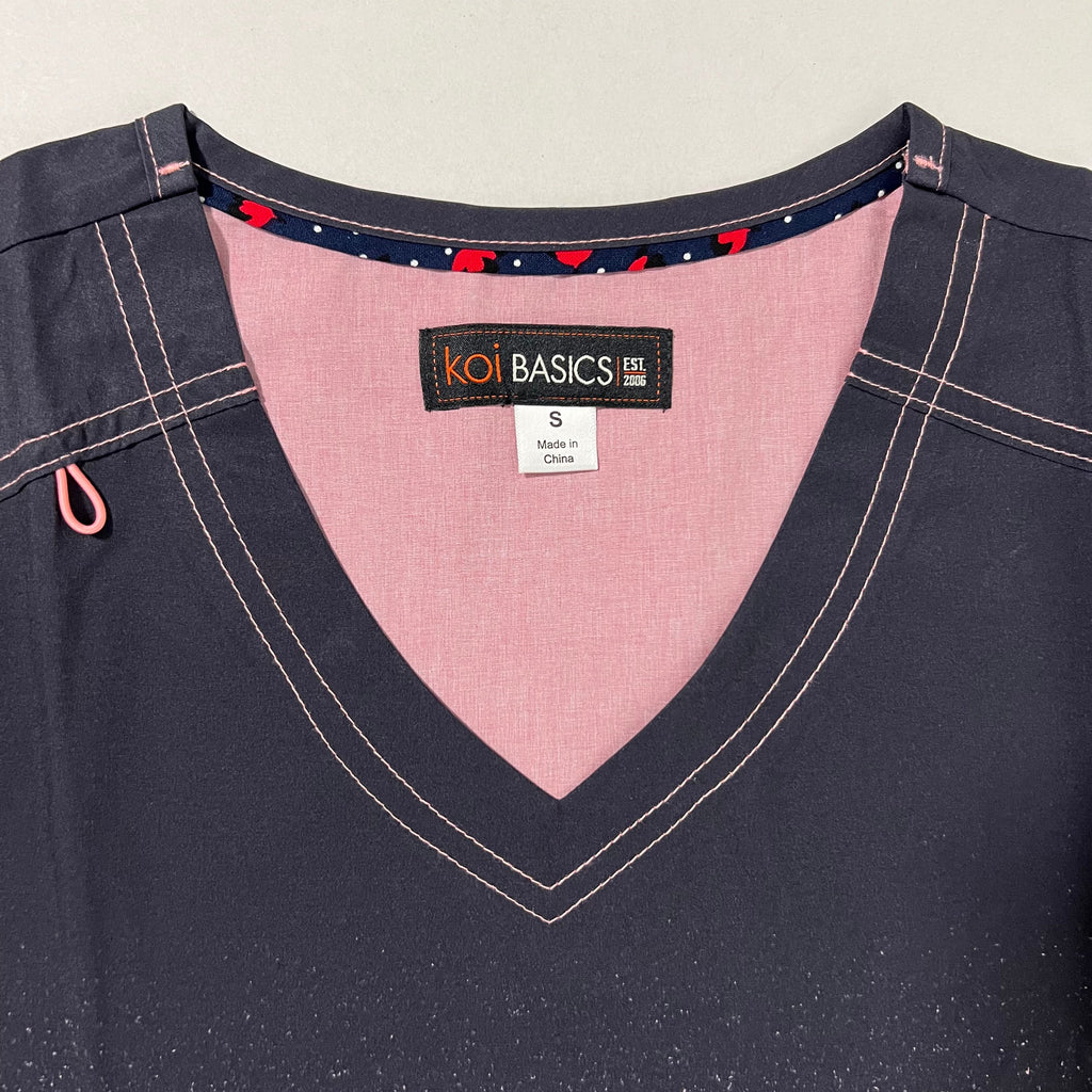 Koi Basics Women's Cali Scrub Top Charcoal Heather Soft Pink Ombre