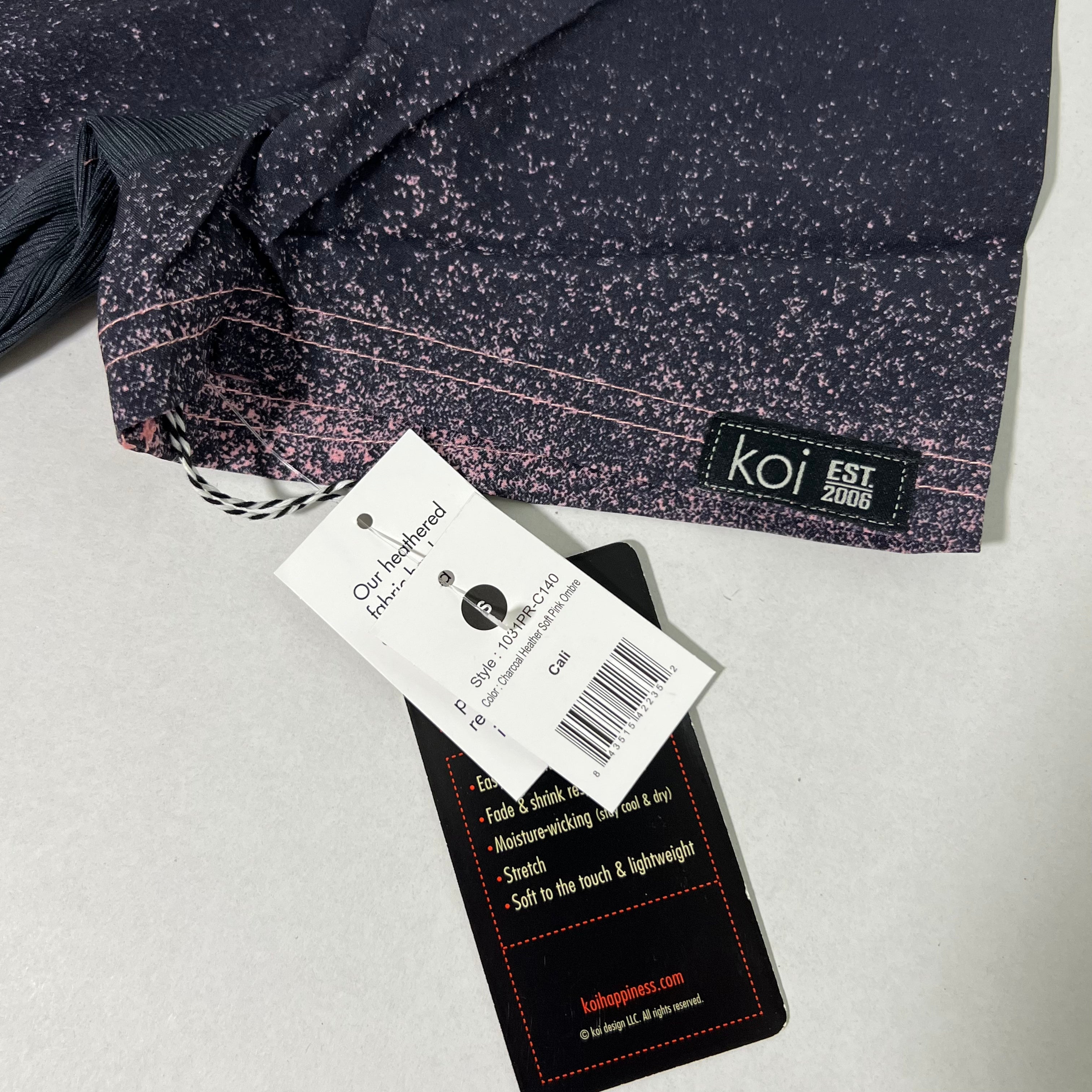 Koi Basics Women's Cali Scrub Top Charcoal Heather Soft Pink Ombre