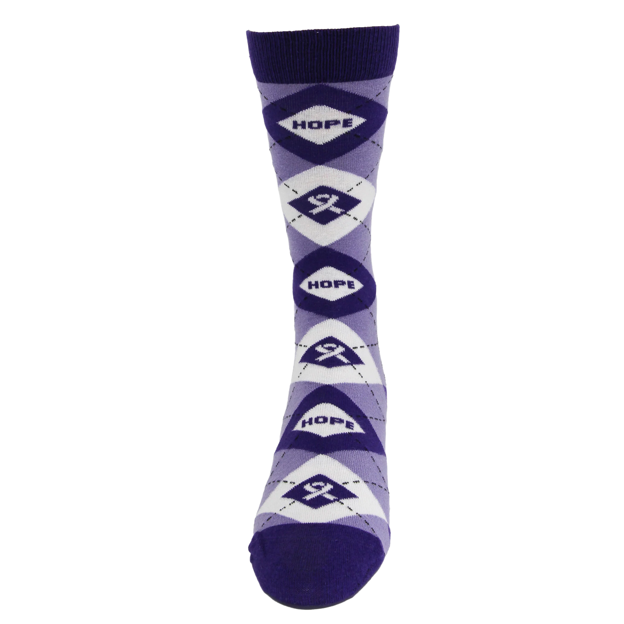 "HOPE" Purple Argyle Sock