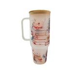 32oz or 40oz Just Another Chapter custom Sublimation Printed Clear or Frost Glass Tumbler, Mug, Cup with Handle