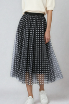 Plaid Tulle Midi Skirt