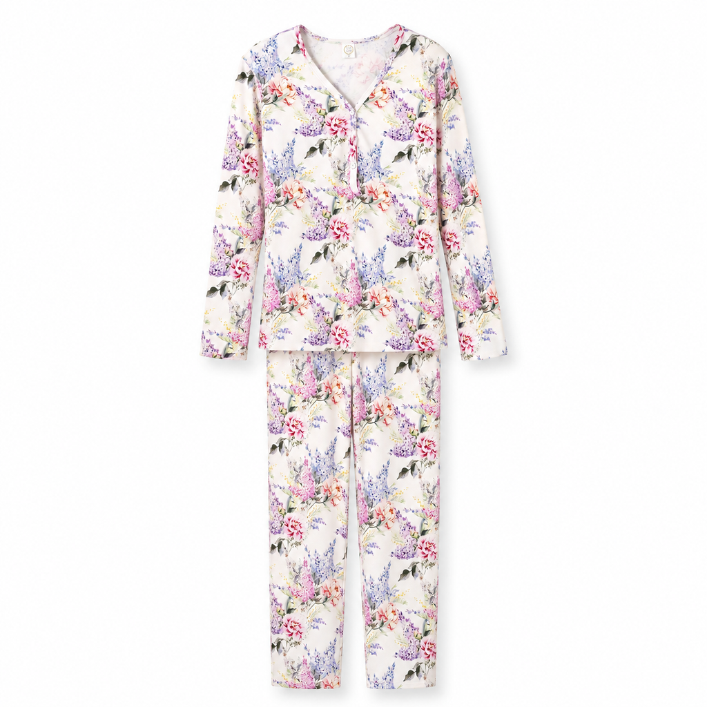 Watercolor Floral Bamboo Pajama Set (Runs Large - Size Down)