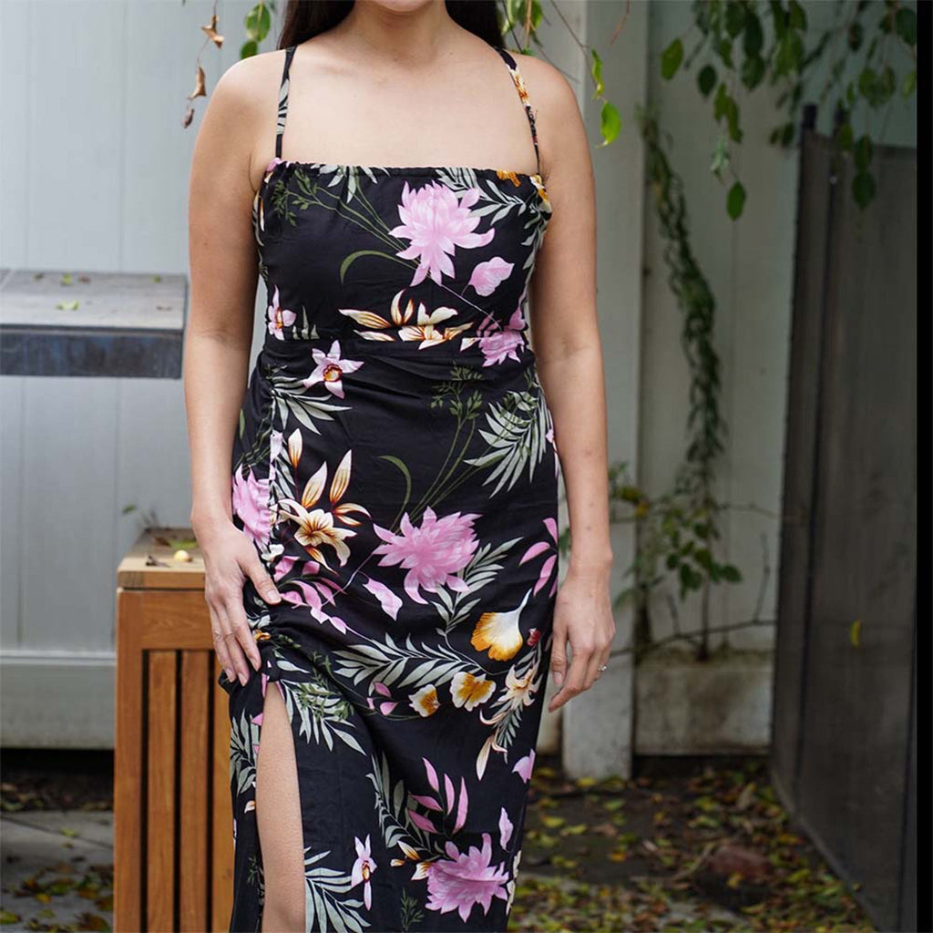 Kasih Coop Dress Maudy Black with Floral Pattern, Cotton