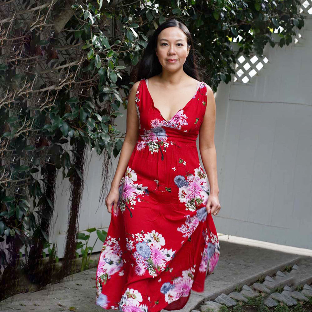 Kasih Coop Dress Moza Red Over the Knee Sleeveless, Cotton