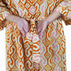 Hand Dyed Batik Robe Kimono, 100% Cotton Soft, Orange Pink Sunset Mosaic, Clementine
