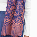 Hand Dyed Batik Scarf, Soft Cotton, Mangosteen, Blue, Pink, Fruit, Floral