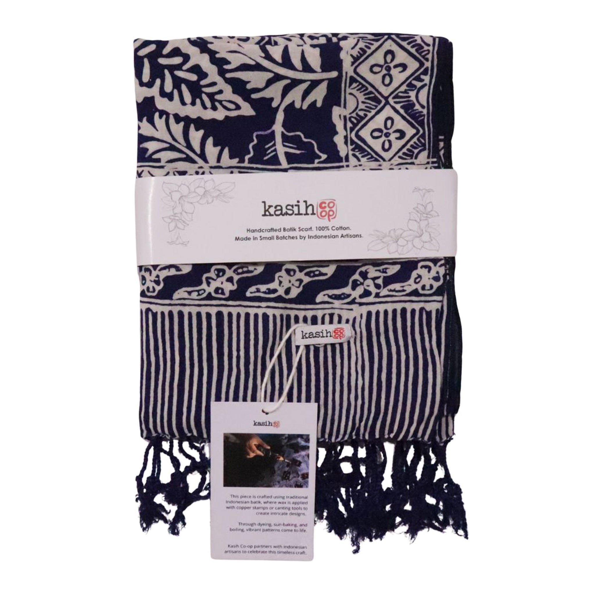 Hand Dyed Batik Scarf, 100% Cotton, Scarves, Bandana, Wrap , Blue Leaves