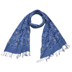 Hand Dyed Batik Scarf - Soft Cotton, Blue Roses, White, Floral, Flower