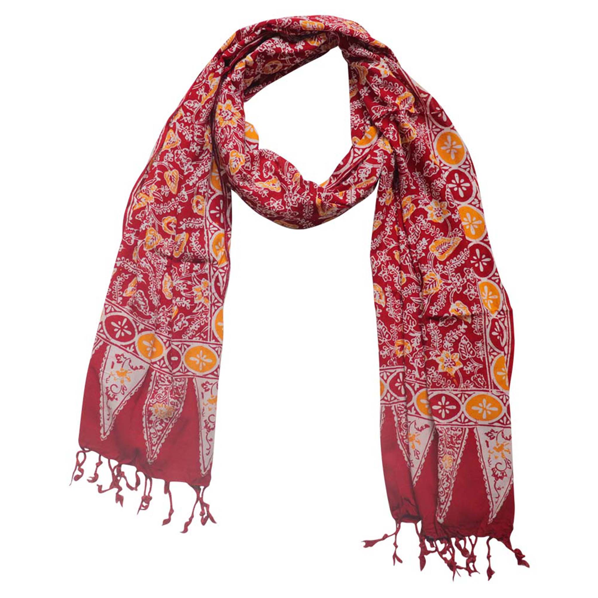 Handmade Batik Scarf - Cotton - Foliage in Red