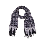 Handmade Batik Scarf - Cotton - Hibiscus Flower, Black, White