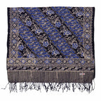 Handmade Batik Scarf, Soft Cotton, Midnight Autumn, Blue Black Navy, White