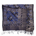 Handmade Batik Scarf, Soft Cotton, Midnight Autumn, Blue Black Navy, White