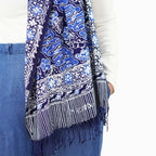 Handmade Batik Scarf, Soft Cotton, Midnight Autumn, Blue Black Navy, White