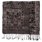 Hand Dyed Batik Scarf, 100% Cotton Fabric, Black Red Floral Star