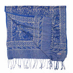 Handmade Batik Scarf, 100% Soft Cotton, Blue White, Tidal Flow