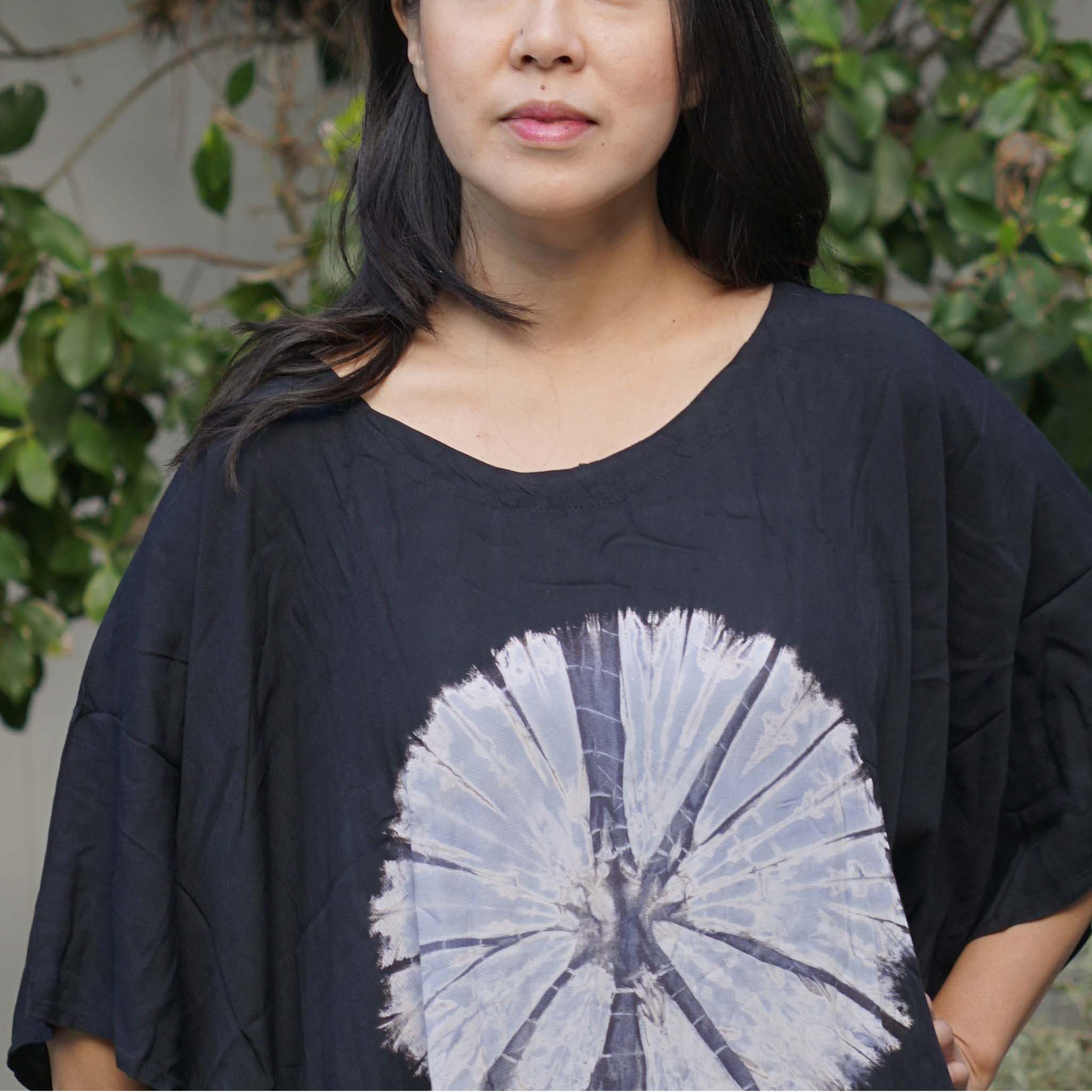 Kaftan Tie Dye Long Dress Shibori Black White Floral Pattern