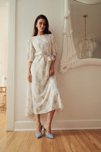 Smocked Shoulder Dress- White Floral
